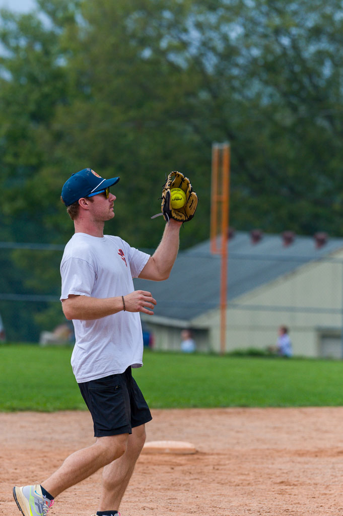 Shortstop catches the ball.