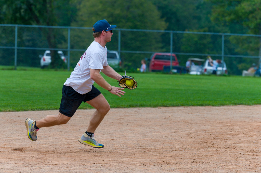 Shortstop catches ball.