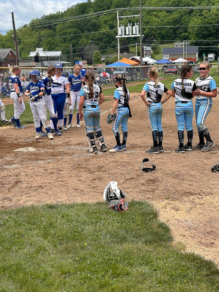 Two teams about to congratulate each other after game.